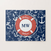 Nautical Monogram Navy Blue Anchor Pattern Legpuzzel (Horizontaal)