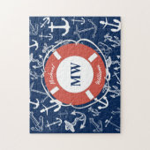 Nautical Monogram Navy Blue Anchor Pattern Legpuzzel (Verticaal)