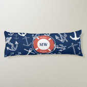 Nautical Monogram Navy Blue Anchor Pattern Lichaamskussen (Achterkant)