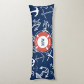 Nautical Monogram Navy Blue Anchor Pattern Lichaamskussen (Achterkant (Verticaal))