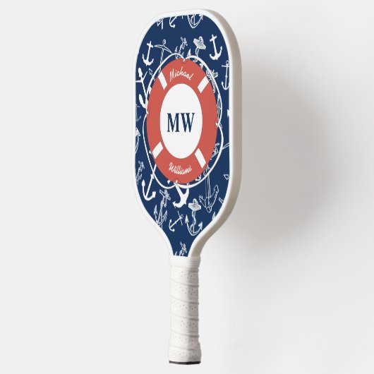 Nautical Monogram Navy Blue Anchor Pattern Pickleball Paddle (Links)