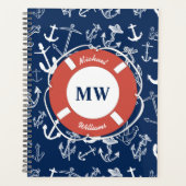 Nautical Monogram Navy Blue Anchor Pattern Planner (Voorkant)
