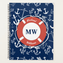 Nautical Monogram Navy Blue Anchor Pattern