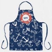 Nautical Monogram Navy Blue Anchor Pattern Schort (Voorkant)