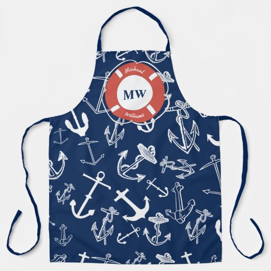 Nautical Monogram Navy Blue Anchor Pattern Schort (Voorkant)