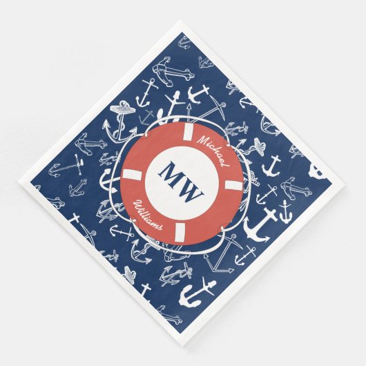 Nautical Monogram Navy Blue Anchor Pattern Servet (Hoek)