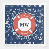 Nautical Monogram Navy Blue Anchor Pattern Servet (Voorkant)