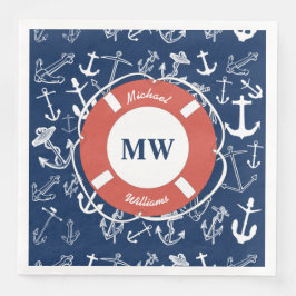 Nautical Monogram Navy Blue Anchor Pattern Servet