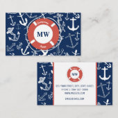 Nautical Monogram Navy Blue Anchor Pattern Visitekaartje (Voorkant / Achterkant)