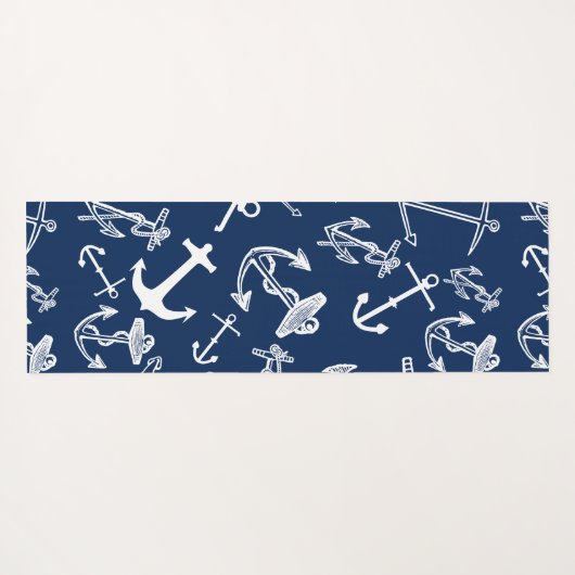 Nautical Monogram Navy Blue Anchor Pattern Yogamat (Achterkant (horizontaal))