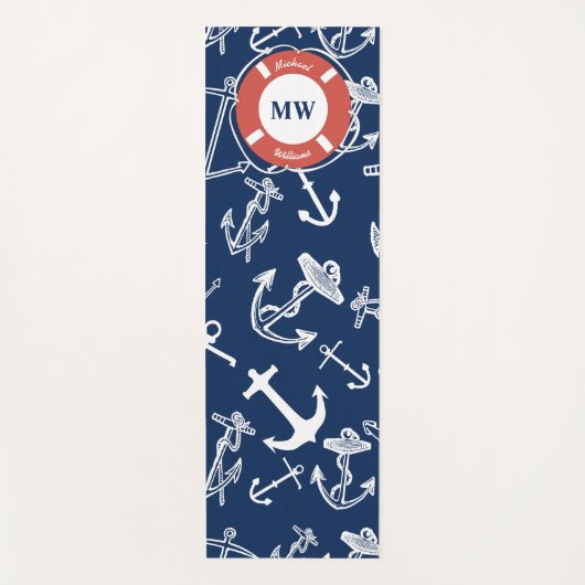Nautical Monogram Navy Blue Anchor Pattern Yogamat (Voorkant)