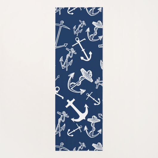 Nautical Monogram Navy Blue Anchor Pattern Yogamat (Achterkant)