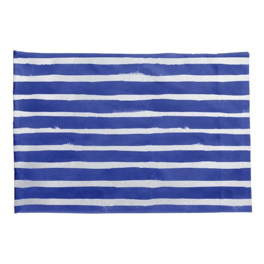 Nautical Monogram Navy Blue Striped Waterverf Kussensloop (Achterkant-Rechts)