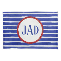 Nautical Monogram Navy Blue Striped Waterverf