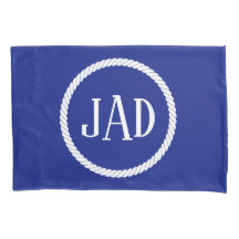 Nautical Monogram Navy Blue White Rope Circle