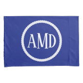 Nautical Monogram Navy Blue White Rope Circle Kussensloop (Voorkant-Rechts)
