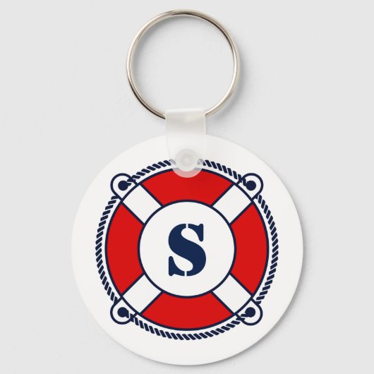 Nautical monogram ringboei logo-knop sleutelhanger (Voorkant)