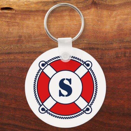 Nautical monogram ringboei logo-knop sleutelhanger (Voorkant)