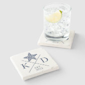 Nautical Monogram Starfish marine Stone Onderzette Stenen Onderzetter (Zijkant)