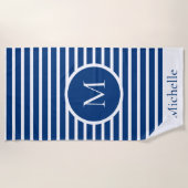 Nautical Monogram Striped Navy & White Strandlaken (Voorkant)