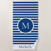 Nautical Monogram Striped Navy & White Strandlaken (Voorkant)