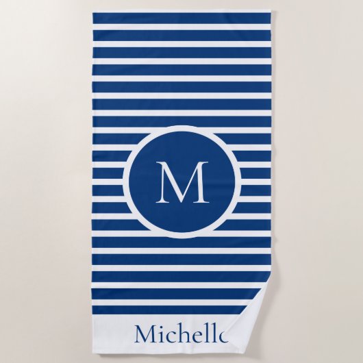 Nautical Monogram Striped Navy & White Strandlaken (Voorkant)