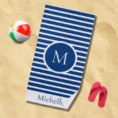 Nautical Monogram Striped Navy & White Strandlaken
