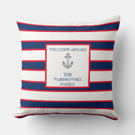 Nautical Monogram Stripes Blue Navy White Red Kussen