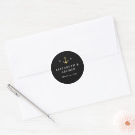 Nautical Monogram Weddenschap Black Ronde Sticker