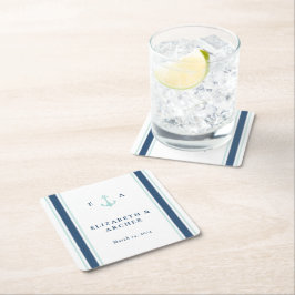 Nautical Monogram Weddenschap Cocktail Kartonnen Onderzetters