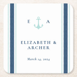 Nautical Monogram Weddenschap Cocktail Kartonnen Onderzetters