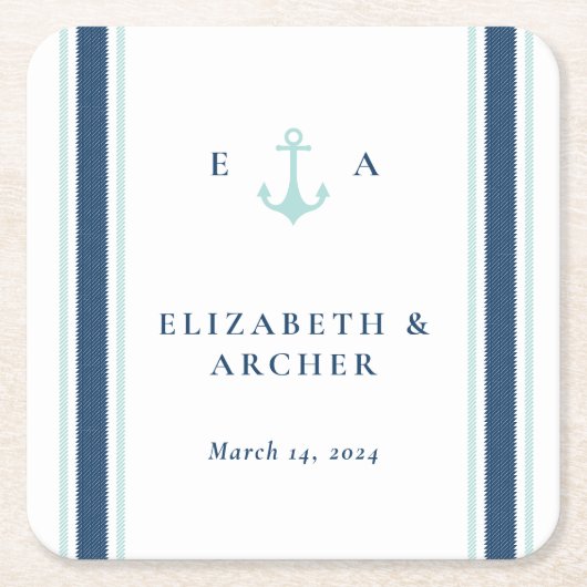 Nautical Monogram Weddenschap Cocktail Kartonnen Onderzetters (Voorkant)