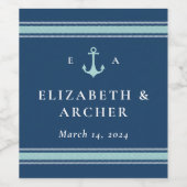 Nautical Monogram Weddenschap Navy Blue Wijn Etiket (Enkel label)