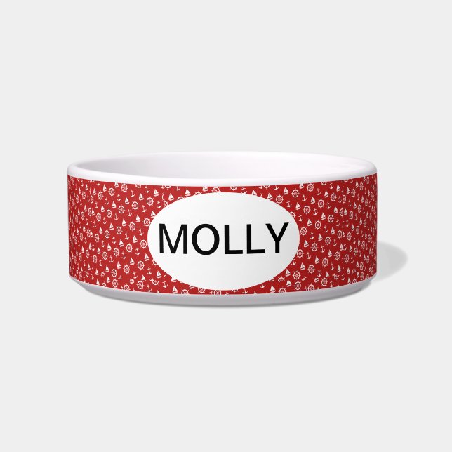 Nautical Monogrammed Ceramic Pet Bowl. Voerbakje (Voorkant)