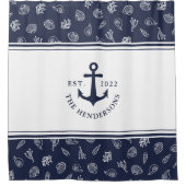Nautical Monogrammed White Navy Blue Anchor Douchegordijn (Voorkant)
