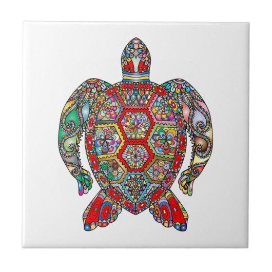 Nautical Mosaic Zee Turtle Colorful Tegeltje (Voorkant)