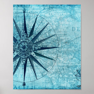  Nautical Navigation Compass Map Poster
