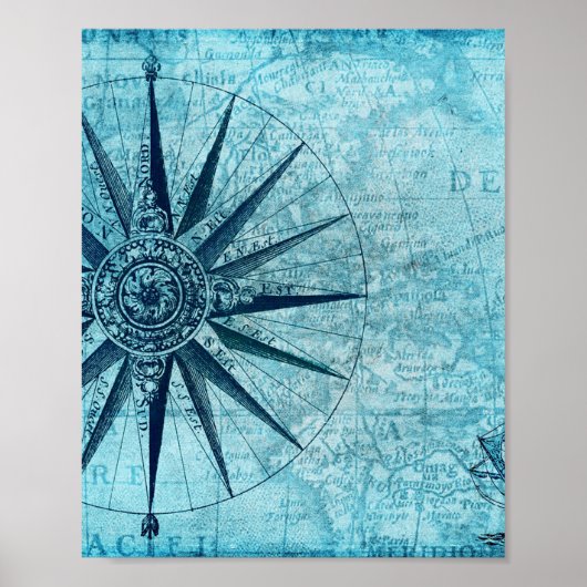 Nautical Navigation Compass Map Poster (Voorkant)