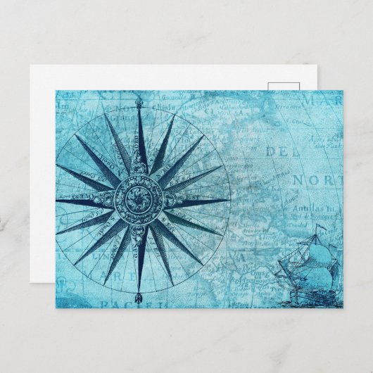  Nautical Navigation Compass Map Uitnodiging Briefkaart (Voorkant / Achterkant)