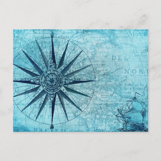  Nautical Navigation Compass Map Uitnodiging Briefkaart (Voorkant)