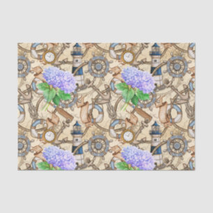  Nautical Navigation Map met Hydrangea Tissuepapier