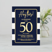 Nautical Navy 50th Birthday Party Folie Invitation Uitnodiging (Staand Voorkant)