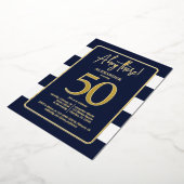 Nautical Navy 50th Birthday Party Folie Invitation Uitnodiging (Gedraaid)