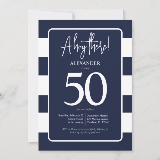 Nautical Navy 50th Birthday Party-uitnodiging Kaart (Voorkant)