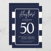 Nautical Navy 50th Birthday Party-uitnodiging Kaart (Voorkant / Achterkant)