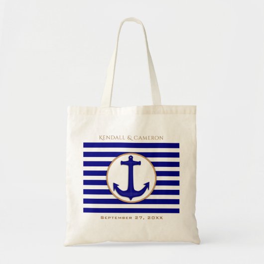 Nautical Navy Anchor and Stripes Wedding Gift Bag Tote Bag (Voorkant)