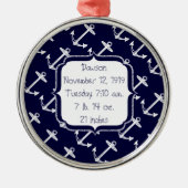 Nautical Navy Anchor Baby Birth Record Keepslag Metalen Ornament (Voorkant)