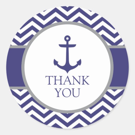 Nautical Navy Anchor Baby shower Dank u Ronde Sticker (Voorkant)