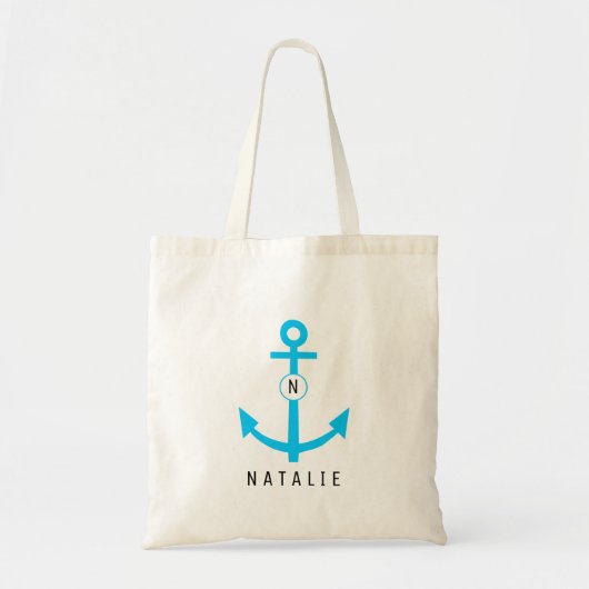 Nautical Navy Anchor Beach Blue Monogram Bride Tote Bag (Voorkant)