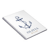 Nautical Navy Anchor Blue Gold Monogram Notitieboek (Rechterzijde)